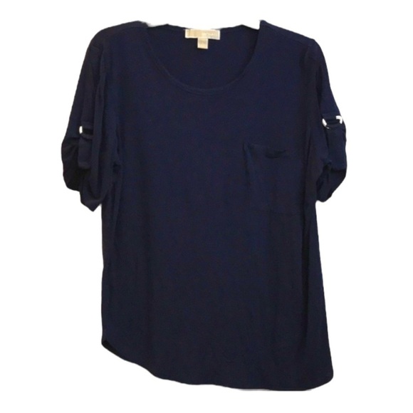 MICHAEL Michael Kors Tops - Michael Kors Navy Blue Short Sleeve T Shirt Asymmetrical Pocket Roll Tab Small S